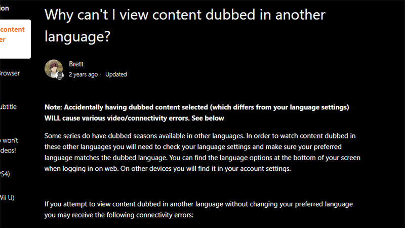 Crunchyroll forum post on viewing dubbed content in another language