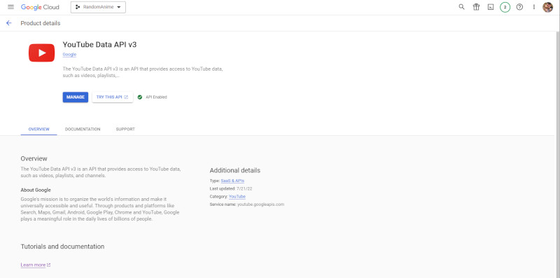YouTube Data API v3